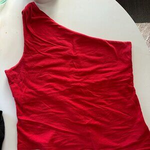 Hollister Asymmetrical One Shoulder Top Red Large